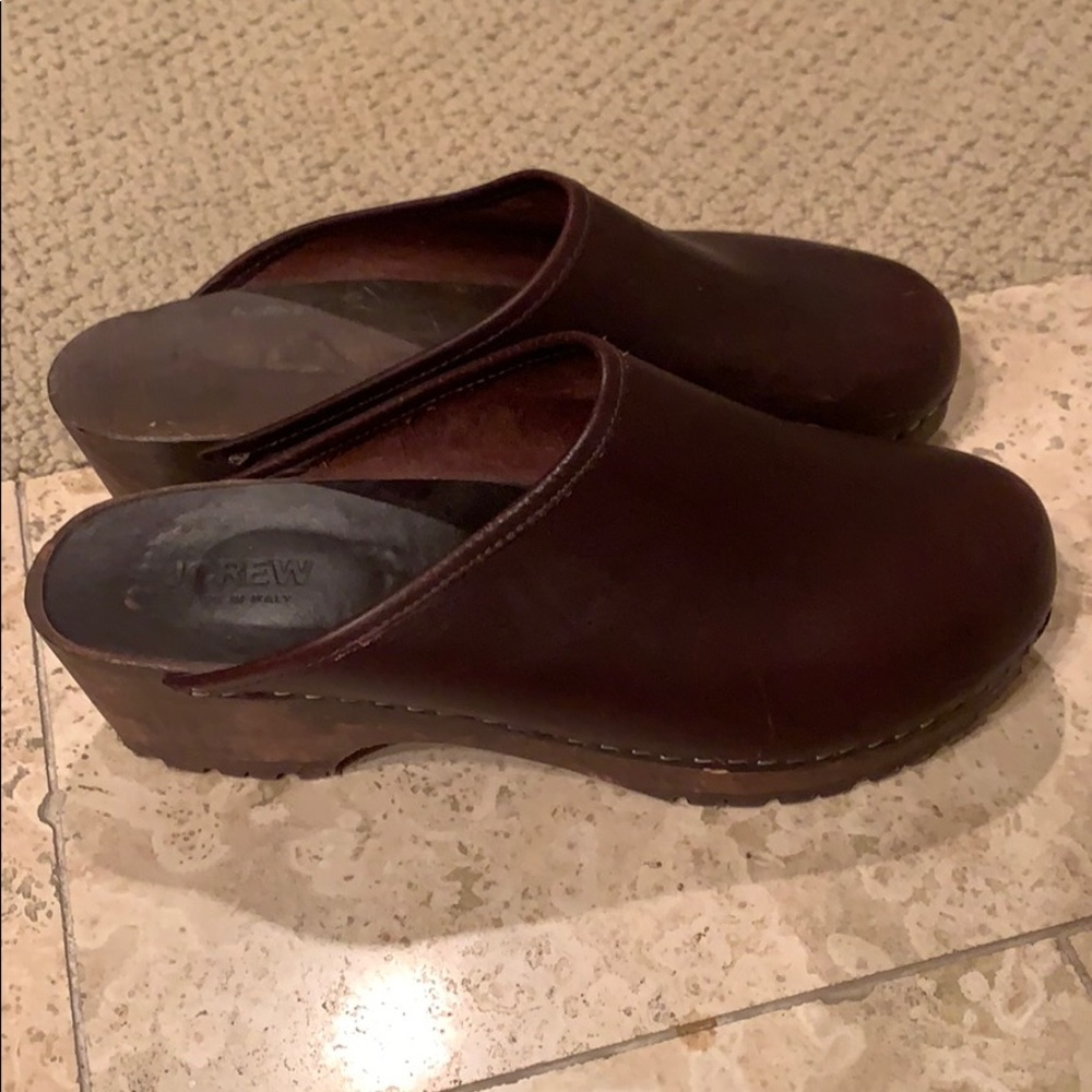J Crew brown wooden clogs